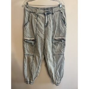 Hot Topic Jeans Womens XL Pants Denim Joggers Indigo Side Chain Cargo Loose Fit